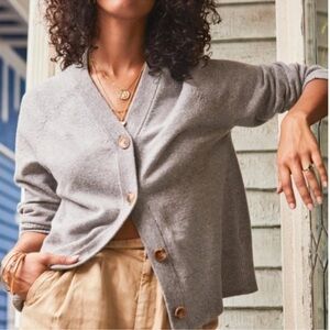 FAHERTY Jackson Cardigan V Neck in Grey Heather Boxy Oversized Small WYF2304-GTR